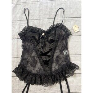 Vtg Nan Flower Black Lace Bustier Top Garter Straps Grunge Dark Fairy Sz S